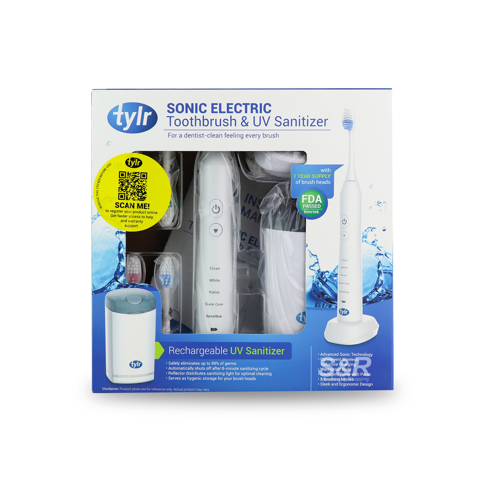 Tylr Sonic Electric Toothbrush and UV Sanitizer TYL-TB9033 1pc